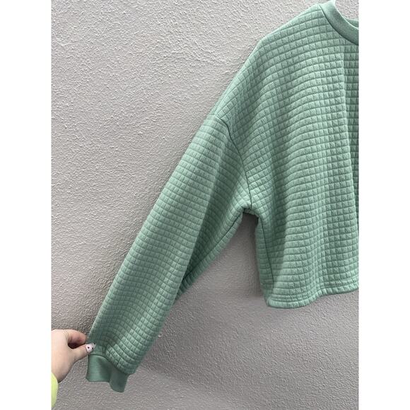 Rue 21 Womens Top Size Large Green Quilted Long Sleeve Cropped Pullover - Picture 3 of 12